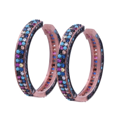 nusnus - Zircon Stone Coloured Hoop Women Earrings