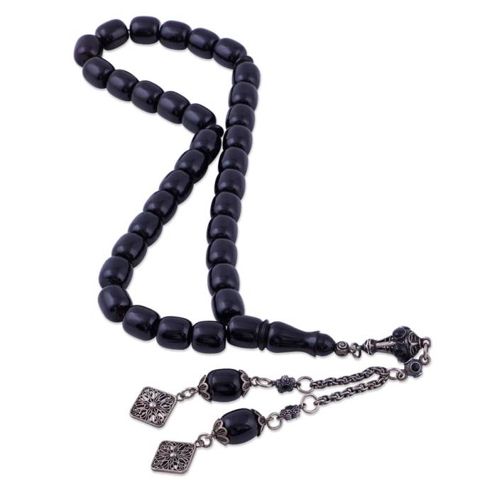 Black Katalin Capsule Cut Rosary 13.30 Gr 925 Sterling Silver Tassel ST16