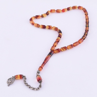 Capsule Cut Squeezing Amber Rosary TBU01 - Thumbnail