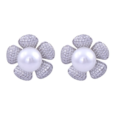 nusnus - 925 Sterling Silver Earrings with Flower Pearl Stone