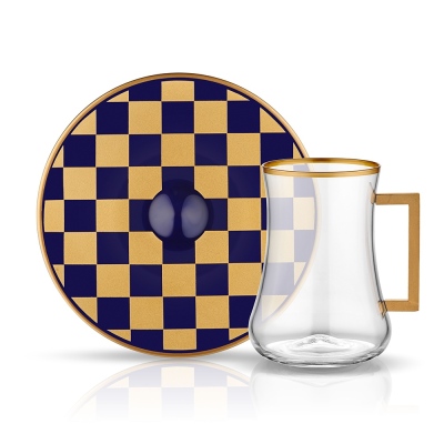 Koleksiyon - Collection Dervish Handled Tea St 6 Checkers Cobalt Gold