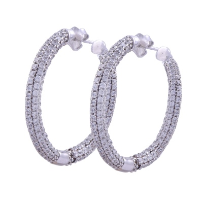 nusnus - Ring Model Silver Earrings with In-Line Stone