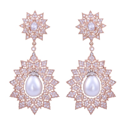 nusnus - Rose Gold Star Silver Earrings with Pearls