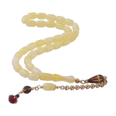 nusnus - Capsule Cut Squeezing Amber Rosary with Silver Tassel 9.50 Gr Silver