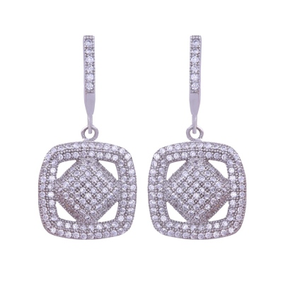 nusnus - Square Model Silver Earrings with Stones