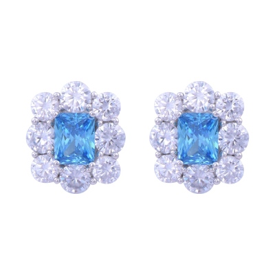 nusnus - Blue Baguette Silver Earrings