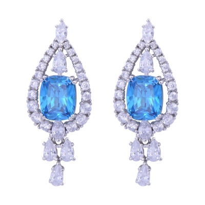 nusnus - Blue Stone Dangle Silver Earrings