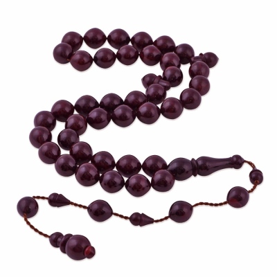 Moire Squeezed Amber Sphere Cut Claret Red Master Work Rosary ELT 20 - Thumbnail