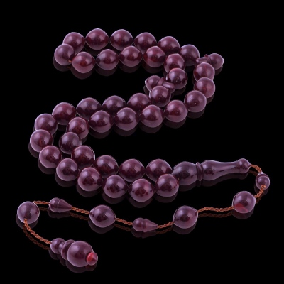 Moire Squeezed Amber Sphere Cut Claret Red Master Work Rosary ELT 20 - Thumbnail