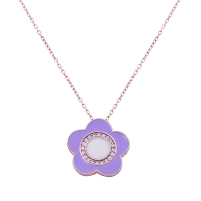 nusnus - Purple Flower Patterned Silver Necklace 2.7 Gr