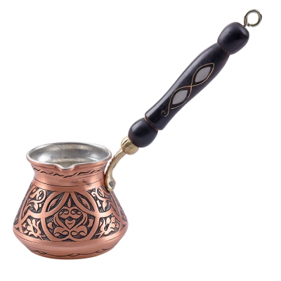 nusnus - Nusnus Copper Black Wooden Handle Tulip Motif Coffee Pot Rose Gold Medium Size No:1