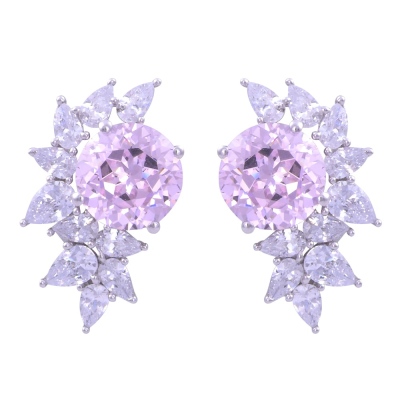 nusnus - Wing Model Silver Earrings with Pink Stone