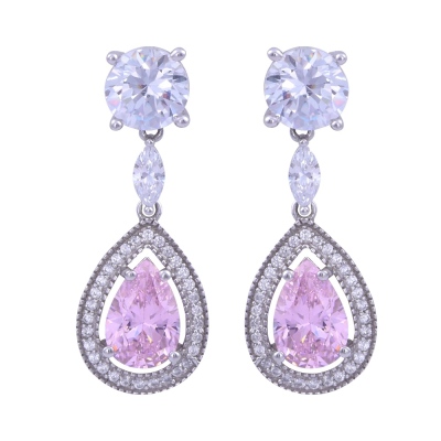 nusnus - Pink Stone Drop Model Swing Earrings