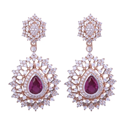 nusnus - Silver Earrings with Big Pink Stone