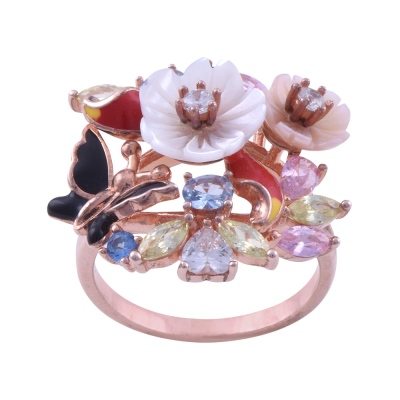 nusnus - Rose Gold Silver Ring with Colourful Flowers 7.3 Gr