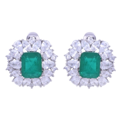 nusnus - Green Baguette Silver Earrings